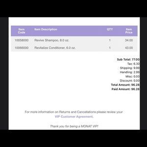 Monat shampoo and conditioner